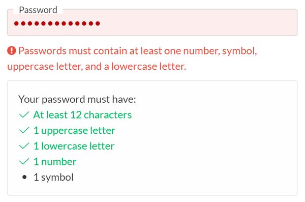 GoFundMe dumb password rule screenshot