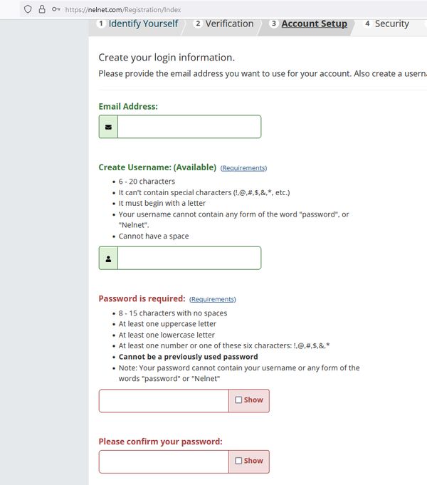 Nelnet (student loan servicer) dumb password rule screenshot