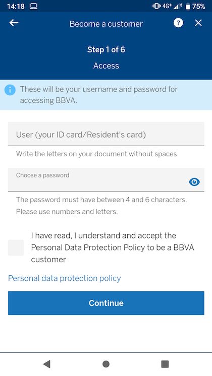 BBVA dumb password rule screenshot