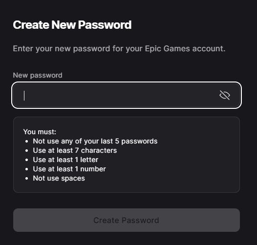 Epic Games dumb password rule screenshot