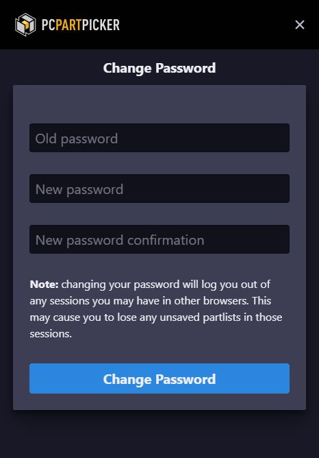 PCPartPicker dumb password rule screenshot