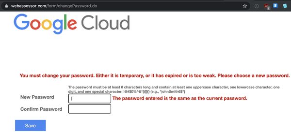 Kryterion Webassessor dumb password rule screenshot