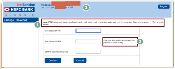 HDFC Bank dumb password rule screenshot