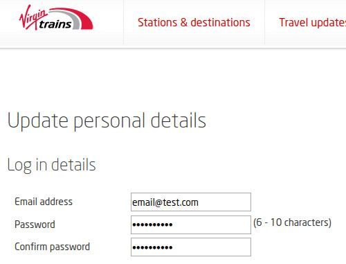 Virgin Trains dumb password rule screenshot