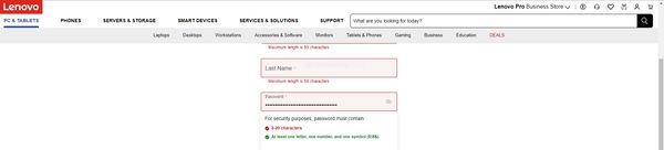 Lenovo dumb password rule screenshot