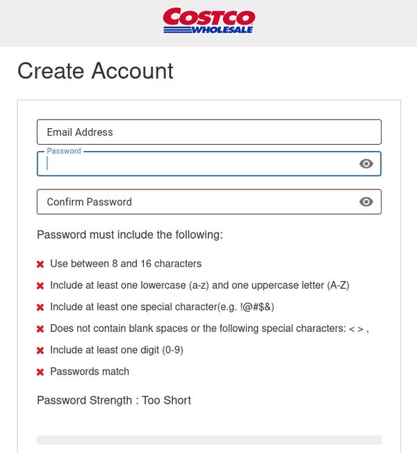 Costco.com dumb password rule screenshot