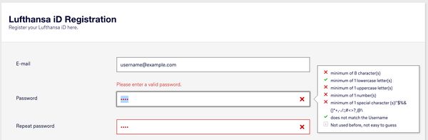 Lufthansa dumb password rule screenshot