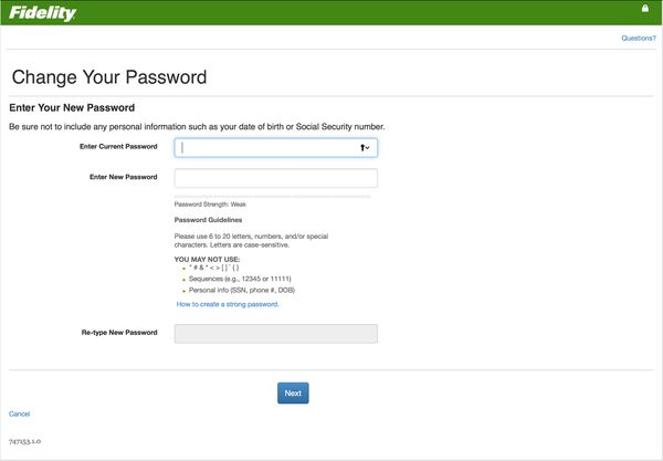 Fidelity dumb password rule screenshot