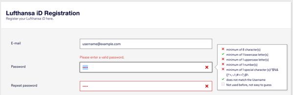 Lufthansa dumb password rule screenshot