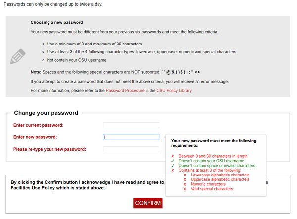 Charles Sturt University dumb password rule screenshot